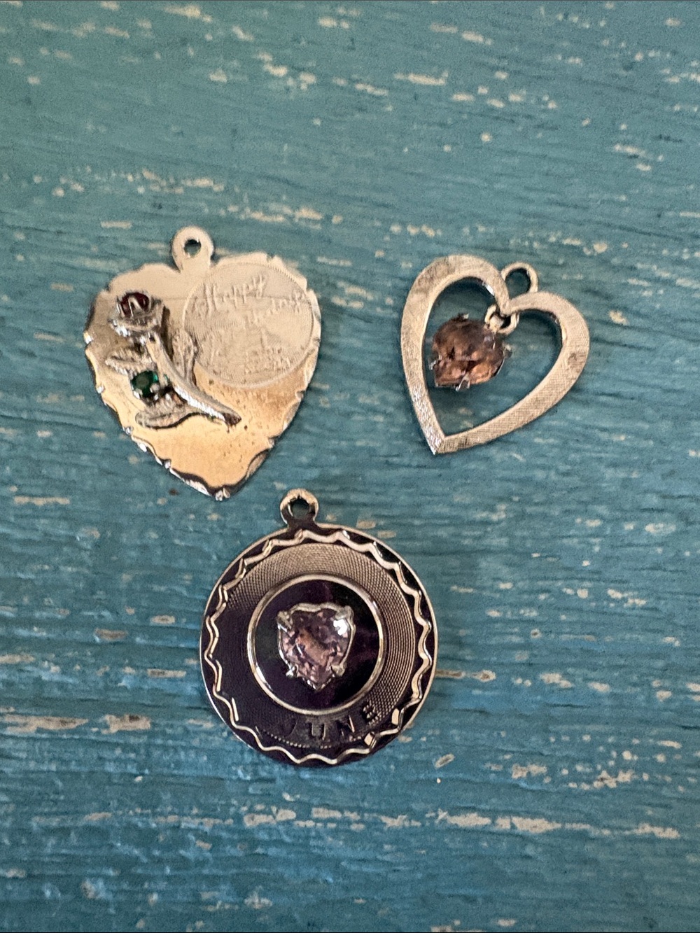 Set of 3 Vintage 50’s Sterling heart June charms